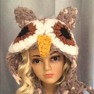 SOLD- Hand crocheted hooded owl blanket
